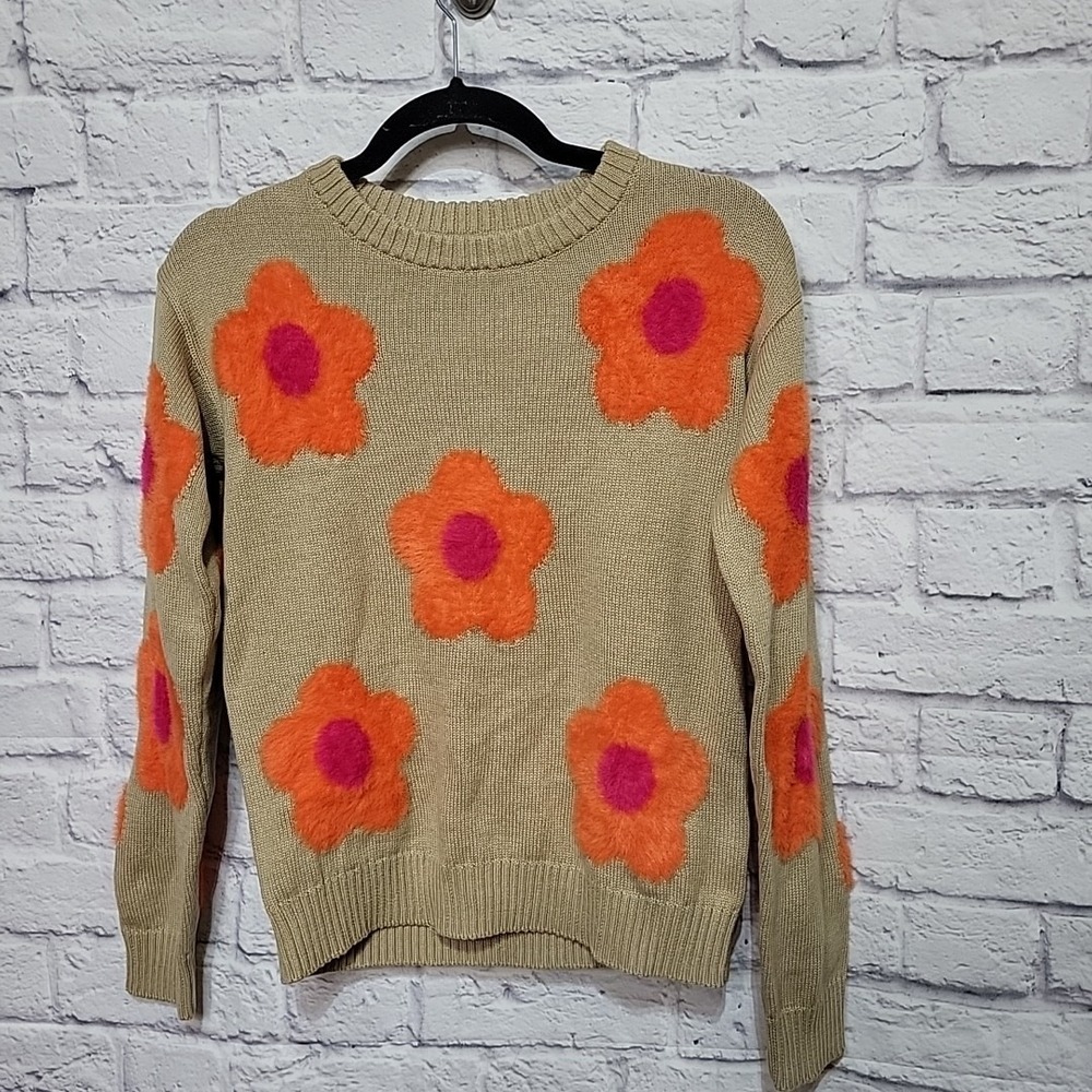 Epic Threads‎ Kids Large 14-16 Fuzzy Flower Knit Sweater NWT Funky Bright Fun